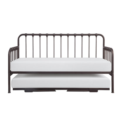 Lexicon Metal Daybed with Trundle Mattress Foundation with Steel Slat Support, Easy Assembly, Twin Size, Multi-Functional Furniture, Dark Bronze