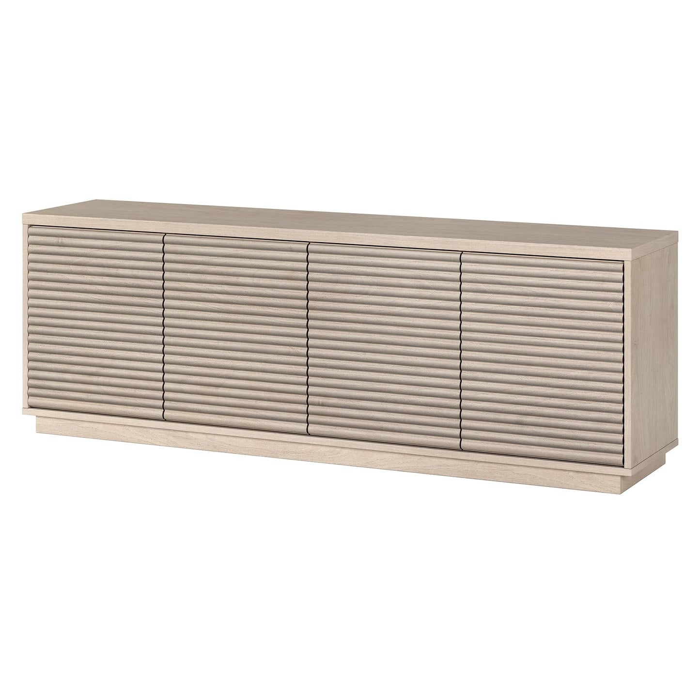 Henn&Hart Fluted TV Stand for TVs up to 78" with 2 Ribbed Storage Cabinets and Adjustable Shelves for Living Room, Family Room, or Office, Beech White