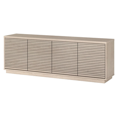 Henn&Hart Fluted TV Stand for TVs up to 78" with 2 Ribbed Storage Cabinets and Adjustable Shelves for Living Room, Family Room, or Office, Beech White
