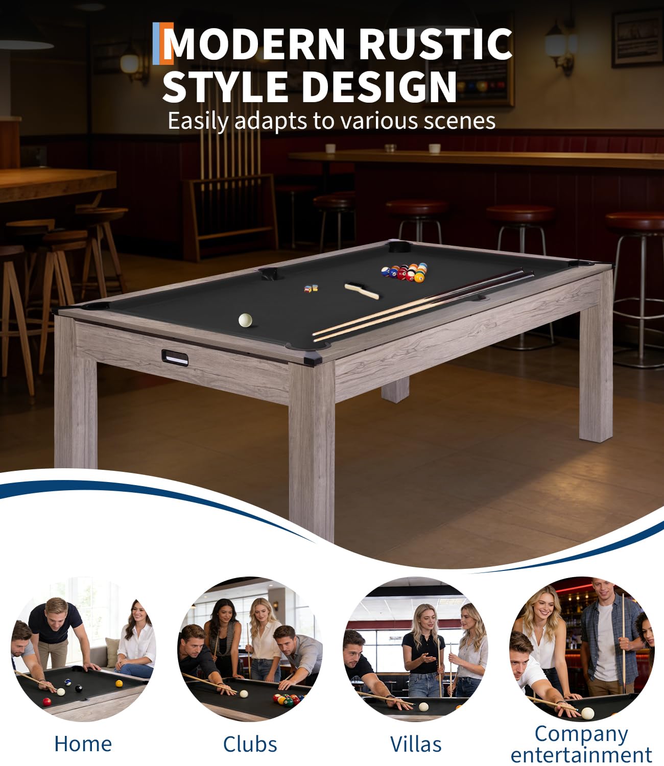 Garvee 7FT Professional Pool Table Set for Adults, Billiard Table Set with Complete Accessories - Rustic Grey Game Table with Black Cloth,Ideal for Home Game Room & Parties