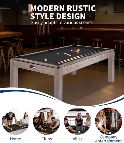 Garvee 7FT Professional Pool Table Set for Adults, Billiard Table Set with Complete Accessories - Rustic Grey Game Table with Black Cloth,Ideal for Home Game Room & Parties