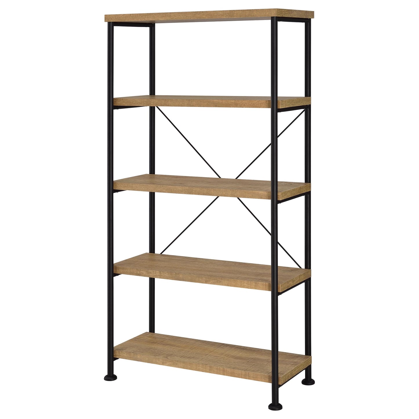 Coaster Home Furnishings - Analiese - Wood and Metal - 4-Tier Bookshelf with Open Shelves, X-Back Bracing, and Rectangular Frame - Home Office - 63-Inch - Mango - 802003