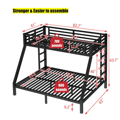 QLUSAN Latest Upgraded & Stronger Heavy Duty Metal Twin XL Over Queen Size Bunk Bed, Safer Thickened More Stable Bunkbed (Greater Weight Capacity) (Twin XL Over Queen)