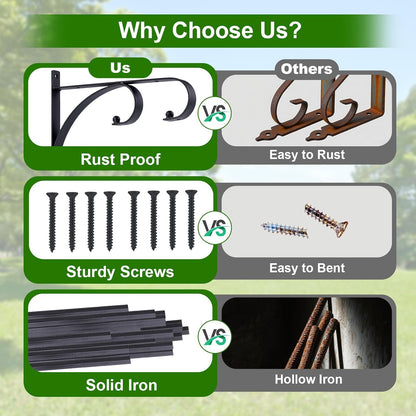 Plant Hangers | Decorative Iron Hanging Plant Brackets - 10 Inch for Indoor/Outdoor Use (2 Pack)