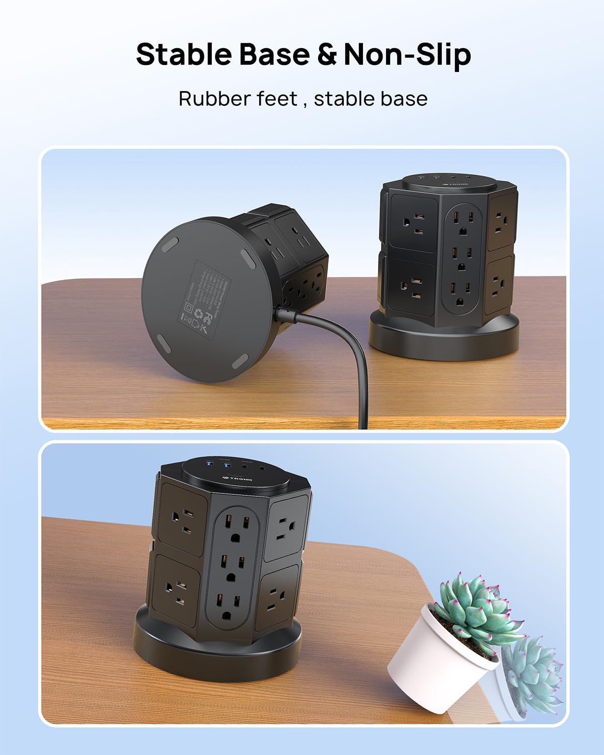 TROND Tower Surge Protector Power Strip with 14 Widely Spaced Outlets, 4 USB Ports(2 USB C), 2100J Surge Protection, 6 Feet Extension Cord with Multiple Outlets, Office Desk Supplies, Dorm Essentials