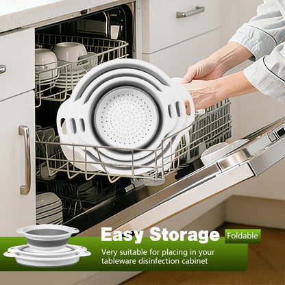 Collapsible Colander Set & Food Strainer for Kitchen, 4 in 1 Kitchen Gadget Strainer with Draining Tray for Pasta Noodle Fruit & Vegetable, 1 Pack