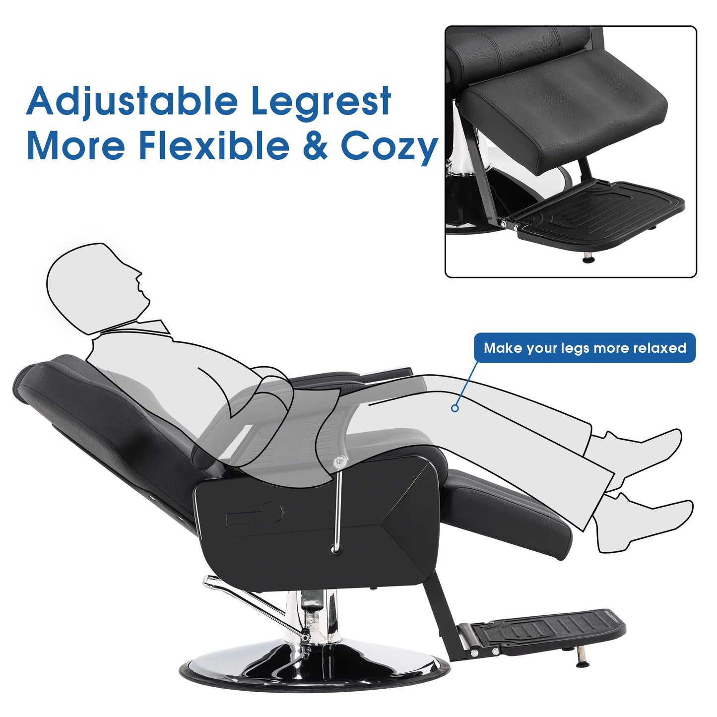 BarberPub Classic Modern Sturdy Heavy Duty Hydraulic Recline Barber Chair All Purpose Salon Home Beauty Spa Barbershop Styling Equipment, PVC Leather, Adult 9208 (Black)