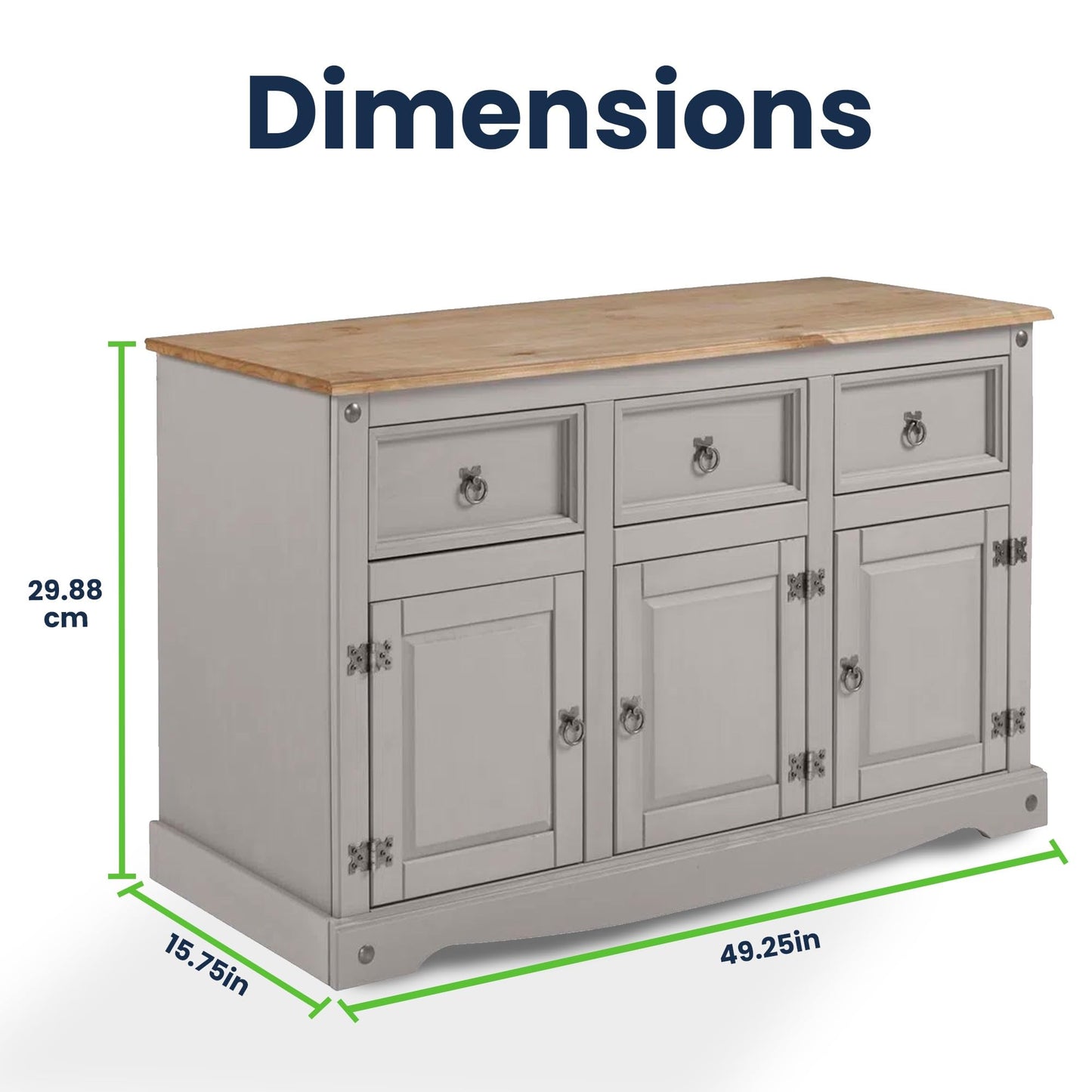 Furniture Dash Rustic Grey 6-Compartment Cabinet – Solid Wood Console Table with Storage Drawers & Doors for Dining, Kitchen, or Entryway Use