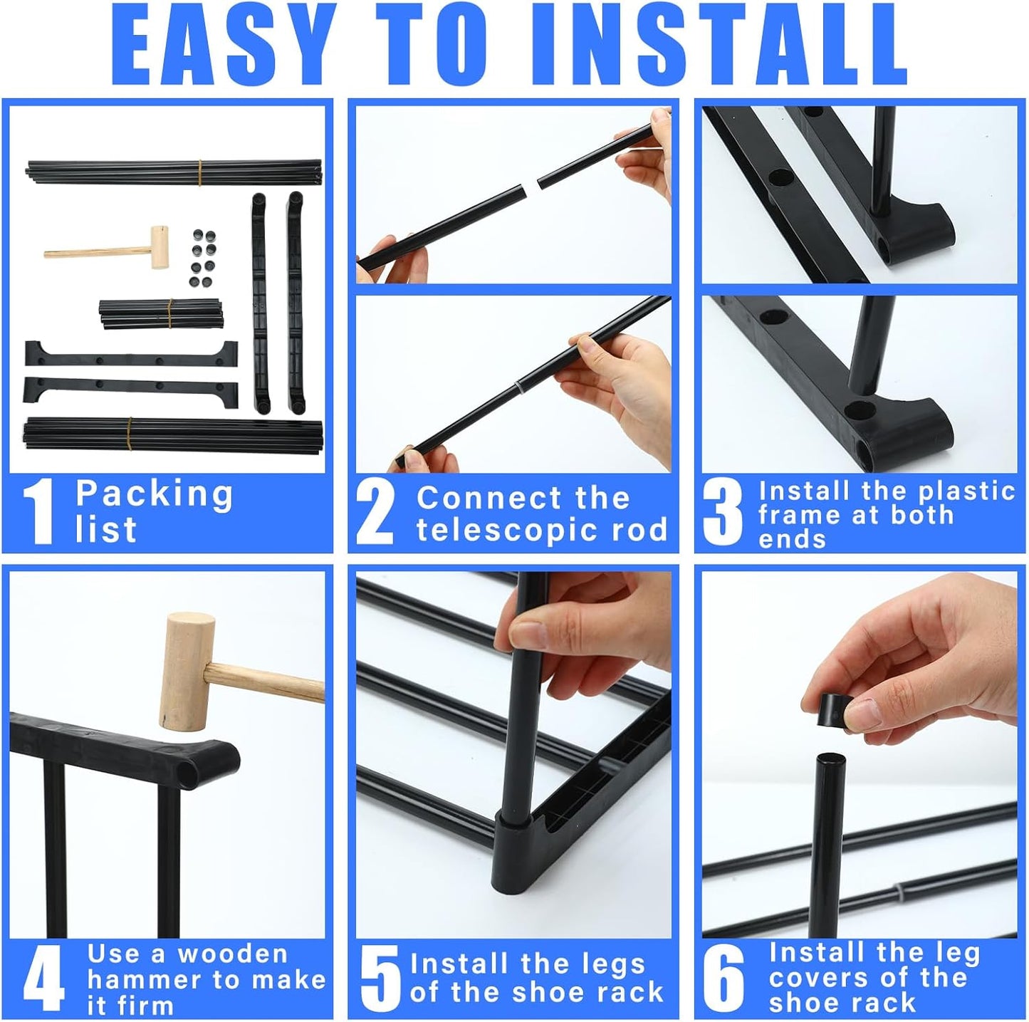 2 17 ''-30 1 Closet Teenyyou Pcs Expandable Shoe Rack '' Adjustable Shoe Shelf Metal Tier Rack Black Stackable