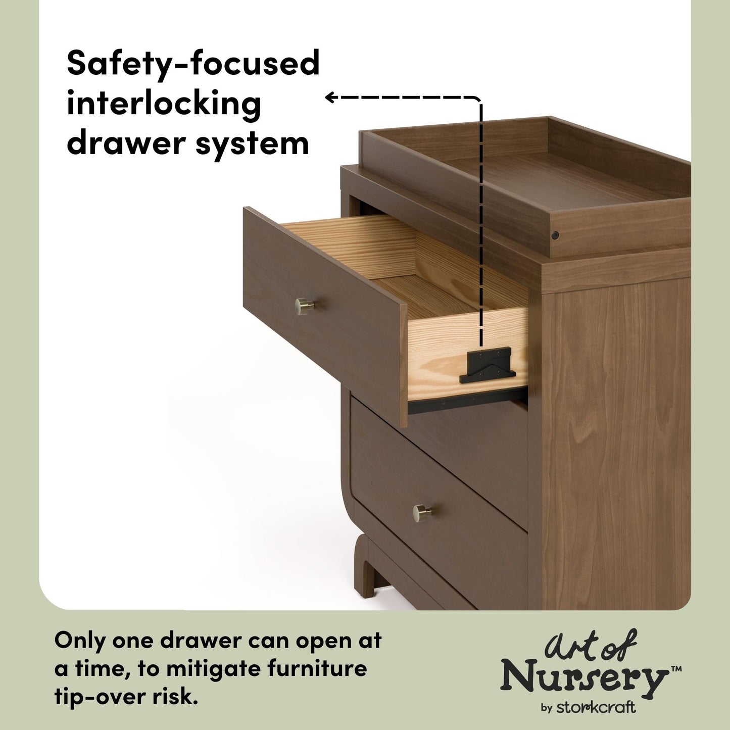 Storkcraft Santorini 3 Drawer Chest with Changing Topper (Hazelnut) – GREENGUARD Gold Certified, Award-Winning Premium Wood Dresser for Baby & Kids Bedroom with Interlocking Drawer System