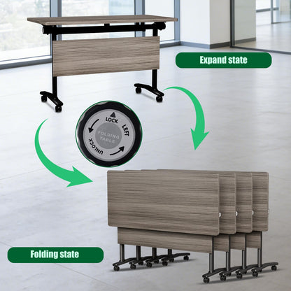 CUFEFi Folding Conference Table,Flip-Top Conference Room Table with Wheels,Waterproof Desktop,Free Combination Arrangement Modular Seminar Training Table for Office Meeting Room (10, Elm, L47.2in)