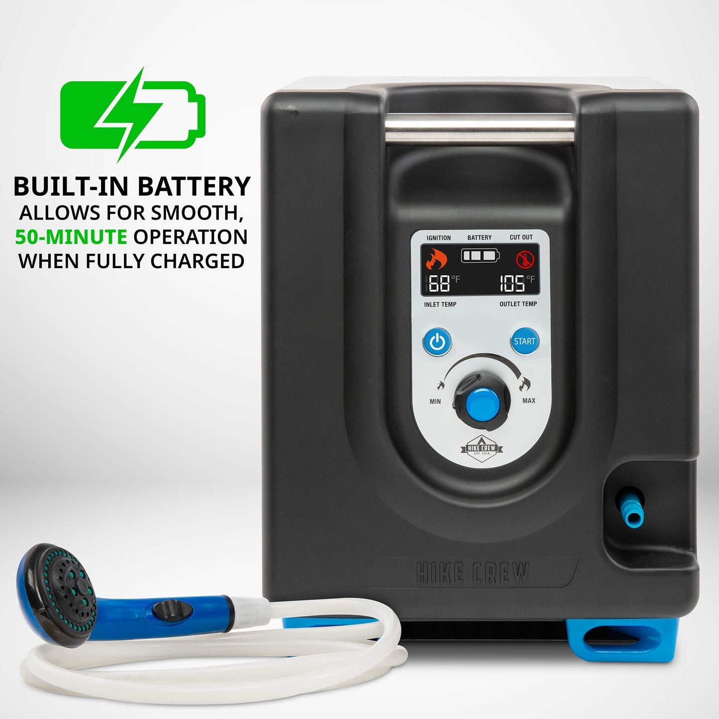Hike Crew Portable Propane Water Heater & Shower Pump w/Built-in Battery | Compact Outdoor Cleaning & Showering System w/LCD, Safety Shutoff & Carry Case, Instant Hot Water for Camping & Hiking