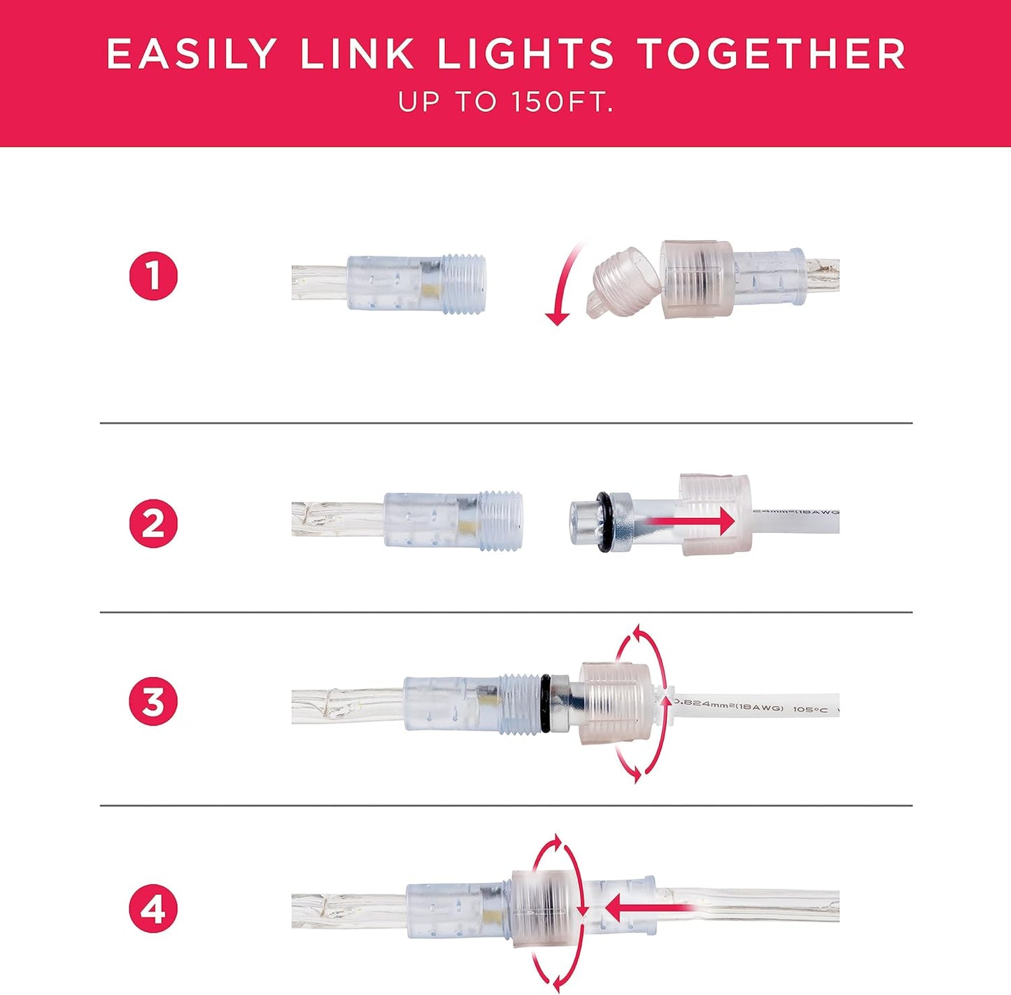 16ft 3000K, 54503 UltraPro LED Rope Lights, Classic Clear Rope, Warm White Light Indoor/Outdoor, Flexible, Linkable