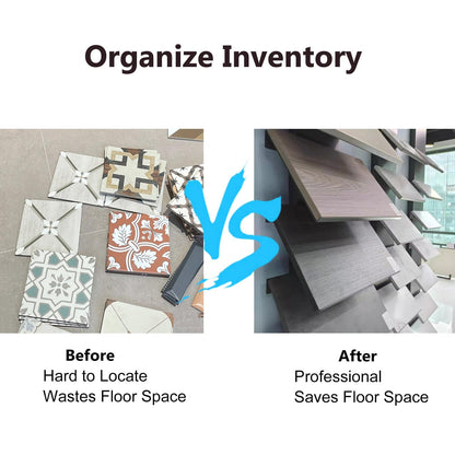 Heavy-Duty Wall Mount Tile Display Rack for Marble & Stone Samples, 7-Shelf Wooden Holder, Glass Sample Storage Stand for Retail, 30x20x170cm (11.8x7.9x66.9in)