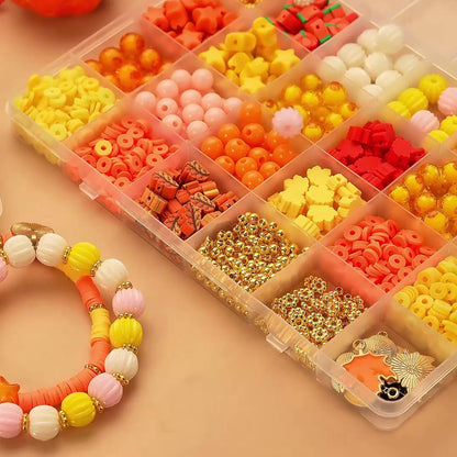 1608Pcs Fall Beads Thanksgiving Jewelry Making Kit - Autumn Polymer Clay & Acrylic Charms for DIY Crafts: Maple Leaf, Pumpkin, Pearl, Star, Round Spacer Bead Mix (Yellow)