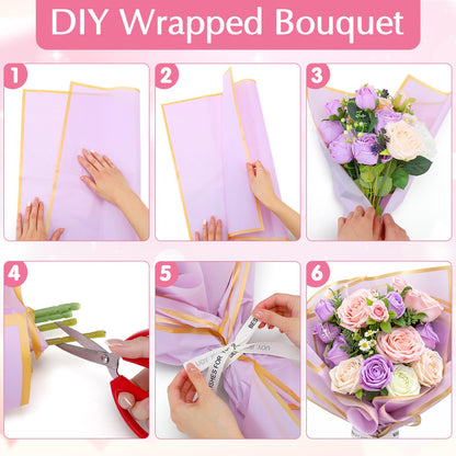 Ovveroche DIY Purple Flower Bouquet Set Artificial Preserved Roses with Eucalyptus Lavender White Roses Perfect for Wedding Birthday Valentine's Day Party Decoration