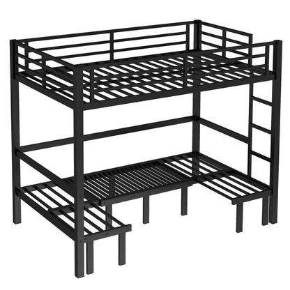Bellemave Full Over Full Futon bunk Bed, Lower bunk can be Pulled Out in Three Sections, Loft Bed with Sofa for Teens, Adults, Bedroom, Black(Excluding Cushions and mattresses)