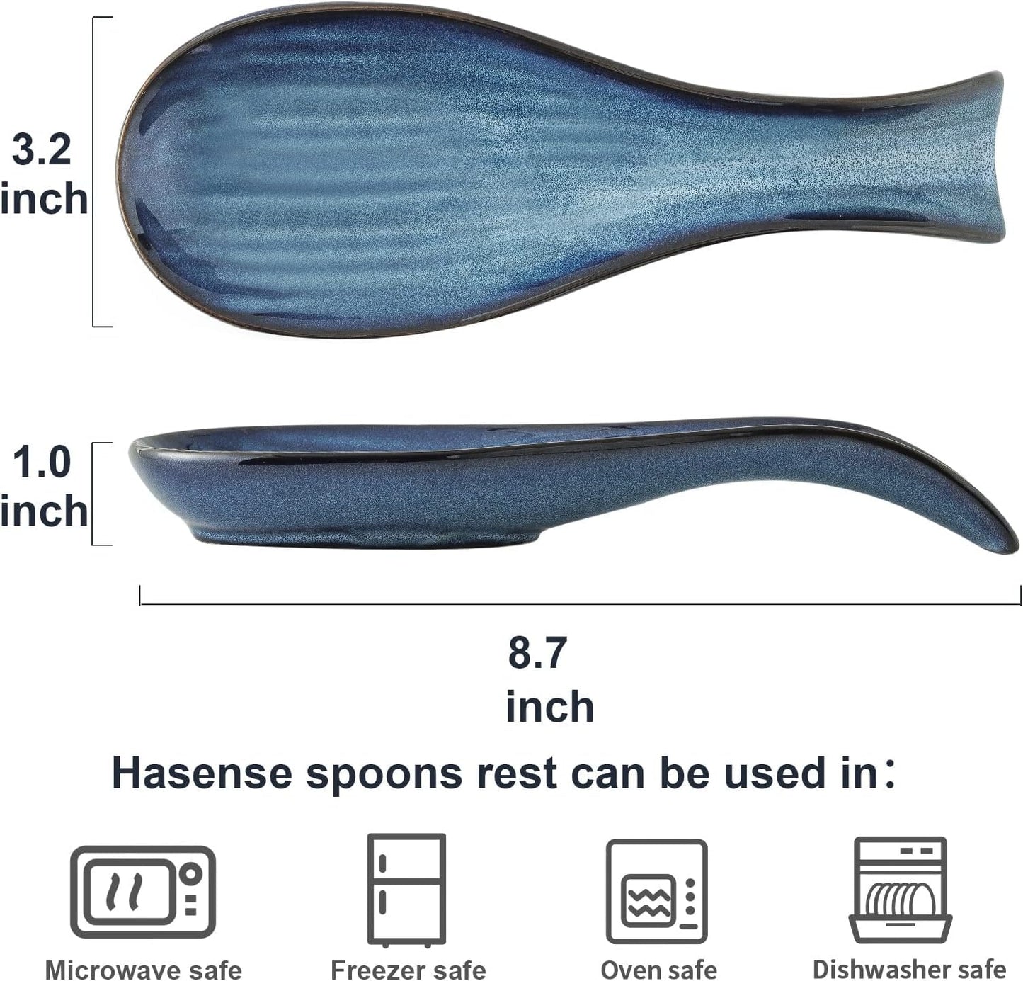 Spoon Rest for Stove Top, Ceramic Large 8.7 Inch Spoon Holder for Kitchen Counter, Porcelain Utensil Rest for Ladle, Spatula, Housewarming Gifts, Dishwasher Safe and Heat-Resistant, Blue(1 PC)
