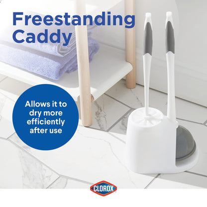 Clorox Toilet Plunger and Bowl Brush Combo with Caddy, 6.75 x 7 x 19.5 in, White/Gray
