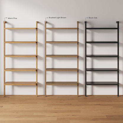 Nathan James Beacon Bohemian 5 Tier Bookshelf, Wall Mounted Bookcase, Solid Wood Bookshelf in Black Oak, Set of 2