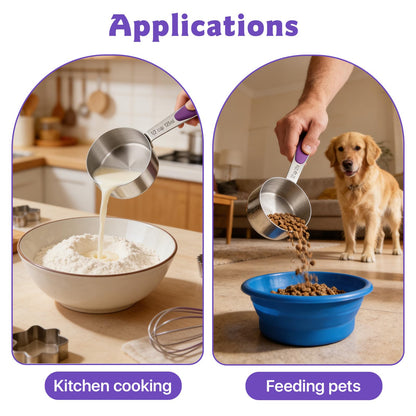 10 Pcs 1/2 Measuring Cup, 4 Oz Stainless Steel Scoop with Silicone Handle, Metal Mini Measuring Scoops Kitchen Gadgets for Cooking Baking,Coffee Bean Pet Food,Ingredients,Purple