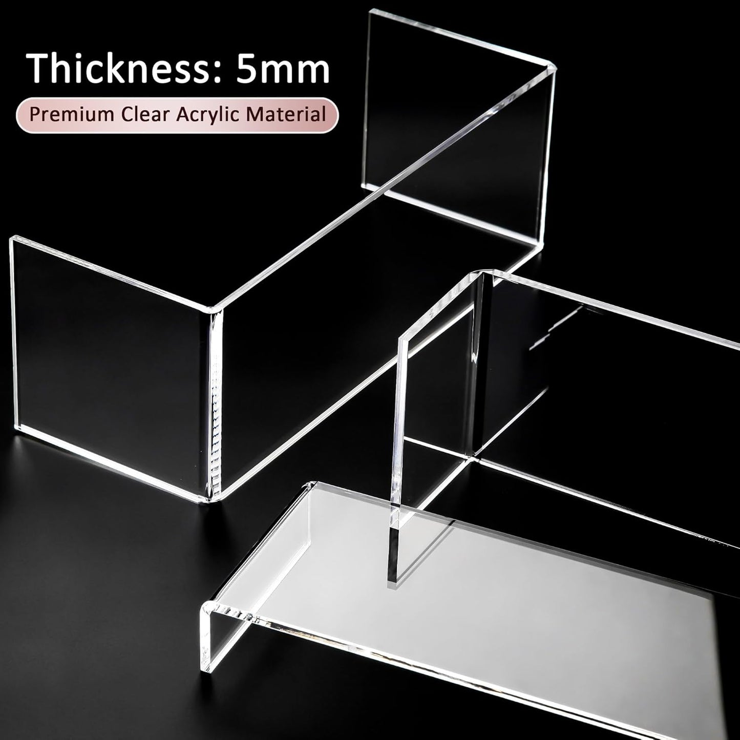 1 Set 3 12" 5 mm Large Acrylic Clear Display Risers, Sizes Rectangular Showcase Collectibles Display Shelf, Thick
