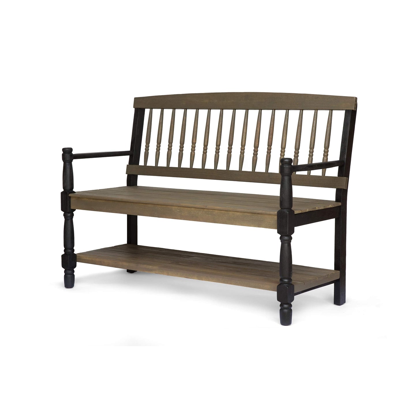Christopher Knight Home Eddie Indoor Farmhouse Acacia Wood Bench with Shelf, Gray and Black Finish