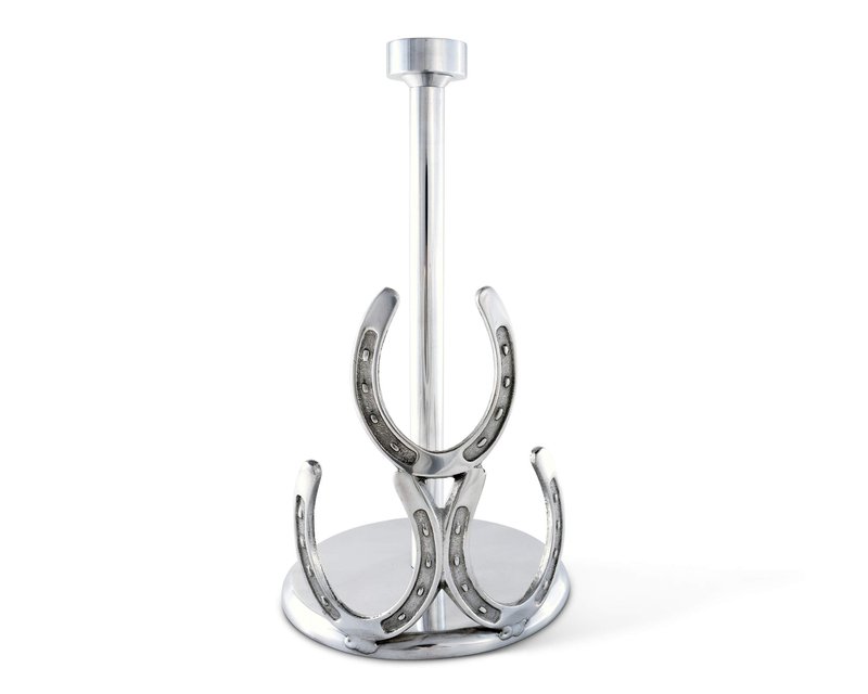 Arthur Court Aluminum Horseshoe Western Cowboy Decorative Countertop Paper Towel Holder Standing 12.5 inch Tall
