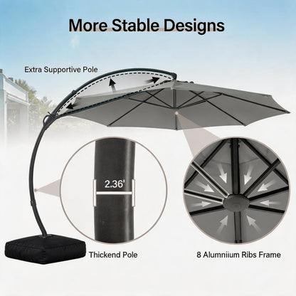 LAUSAINT HOME Outdoor Patio Umbrella with Base included, 12 FT Deluxe Curvy Cantilever Umbrella Heavy Duty Offset Hanging Umbrella with 360° Rotation for Market, Pool, Garden, Backyard, Deck (Grey)