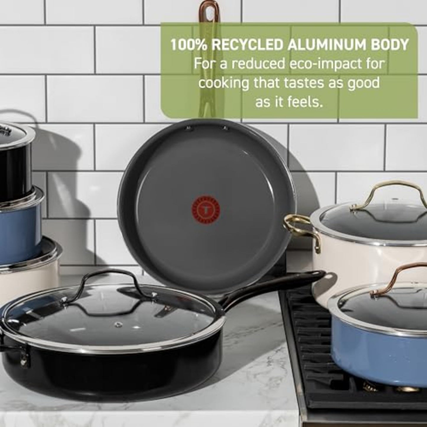 T-Fal Preserve Ceramic Nonstick Frying Pan Skillet 12-inch, Oven Broiler Safe up to 350°F Cookware, InoCeram Glide Technology, Frying Pan, Skillet Pots & Pans, Blue