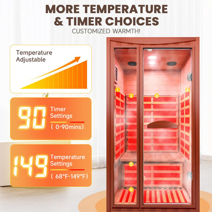 OUTEXER Far Infrared Sauna Home Sauna Spa Room for 1-2 Person Low-EMF Canadian Hemlock Wood 1550W Indoor Saunas with 7 Color Light 39.3 * 35.4 * 74.8Inch