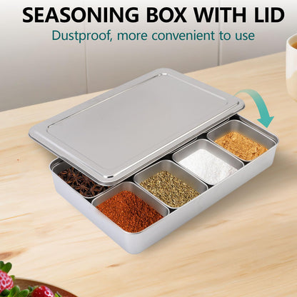KIMISS Box Seasoning Organizer Box 8 Grids Stainless Steel Jars Container Set Rack with Lids And Spoons for Salt Snacks Flour Dry Goods Fruits