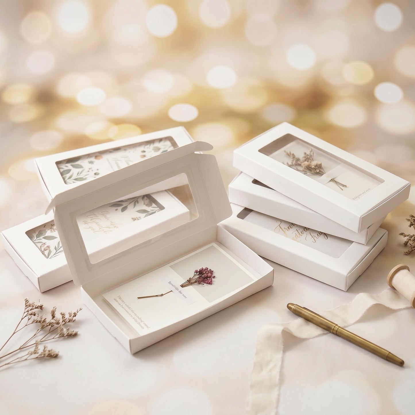 SULALIN 30 Pack Small White Boxes For Gifts With Clear Windows,7.8"x3.9"x0.7" Cajas De Regalo Kraft Pillow Gift Box For Greeting card, Graduation card,Party Goft Box For Proposal(white)