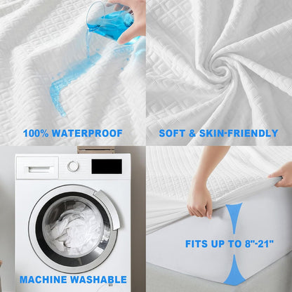BALEINE Waterproof Mattress Protector, Breathable Cooling Soft Washable Mattress Cover with Deep Pocket (Twin)