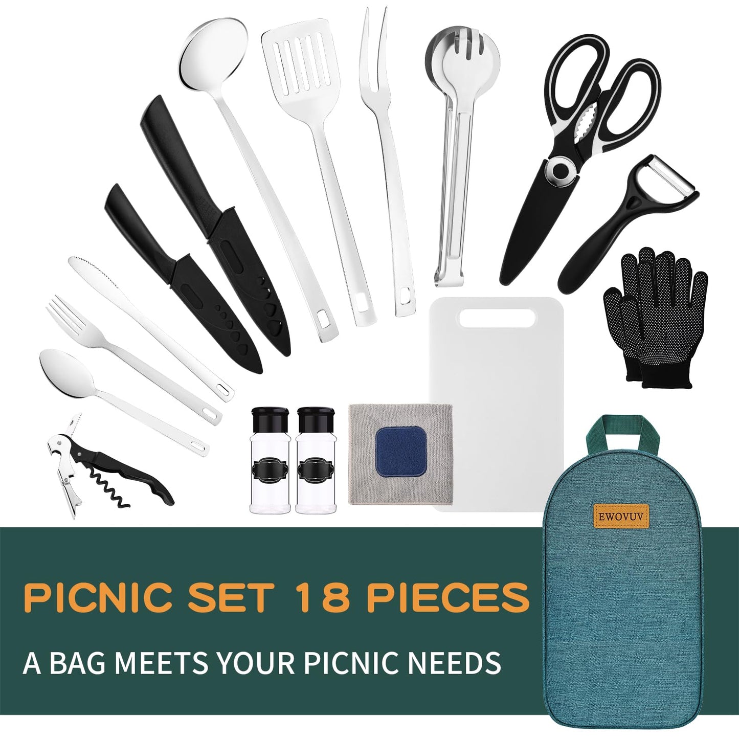 Camping Cooking Utensils Set- Camping Essentials Cookware Camp Accessories Gear Must Haves Camper Tent Camp Kitchen Rv Gadgets Outdoor Stove Portable Picnic Gifts for Women BBQ Stuff (Green)