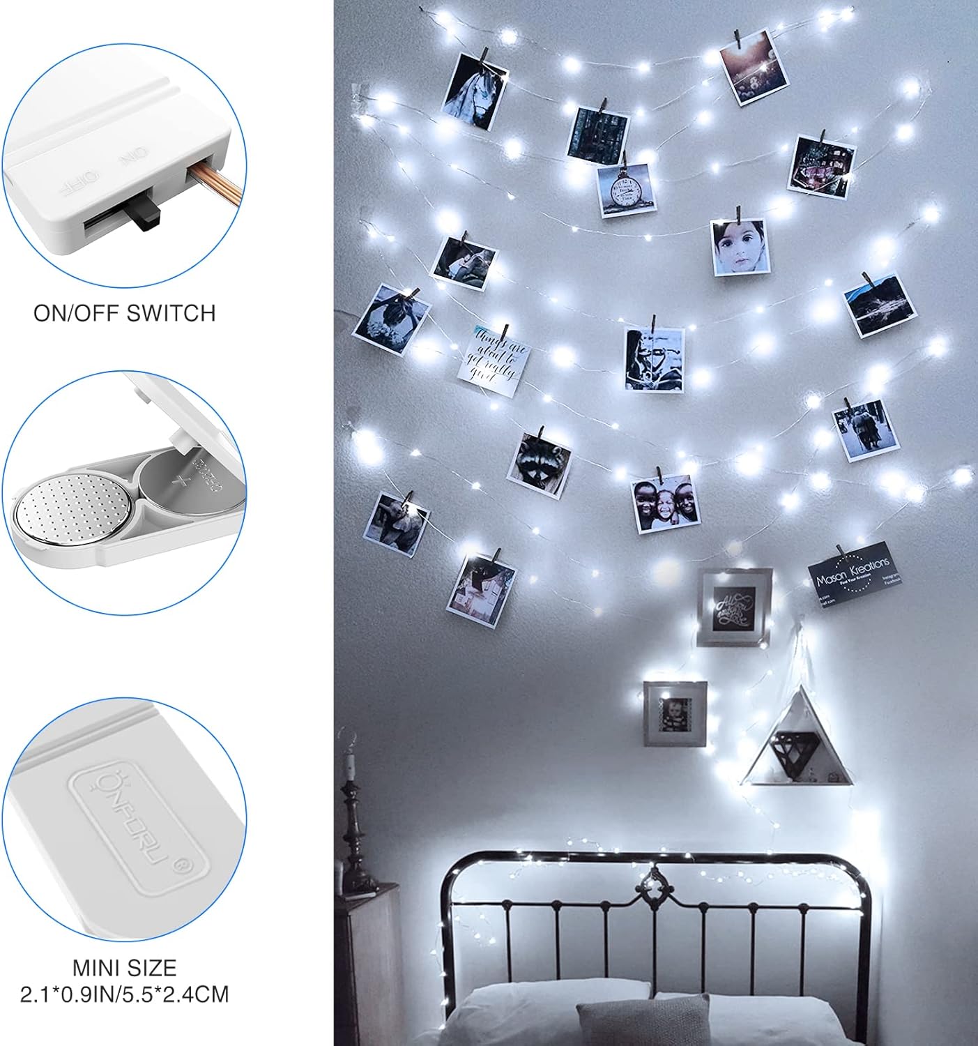 16 Pack 6.5ft IP67 Onforu White Fairy Lights Battery Operated String Lights, Waterproof Twinkle Lights LED Lights