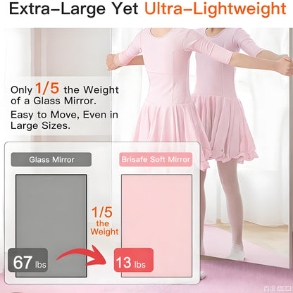 brisafe 75" x 94" (2PCS 75" X 47") Gym Mirror - Full Length Wall Mirror for Gym/Dance Studio/Home/Yoga - Easy to Install, Lightweight Glassless Miorror, Reduces 60% Commercial Insurance Costs