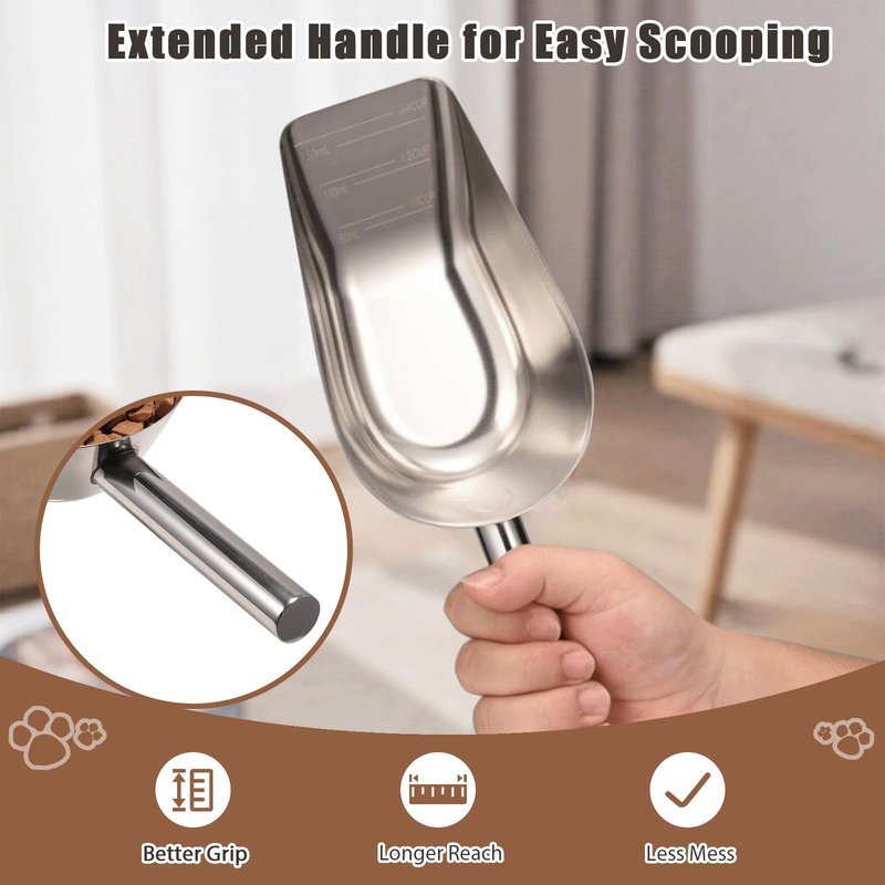 Mutclord Pet cat-dog food-scoop measuring cup - Food-grade 304 stainless steel material | 3/4 Cup capacity | Precision scale measurements