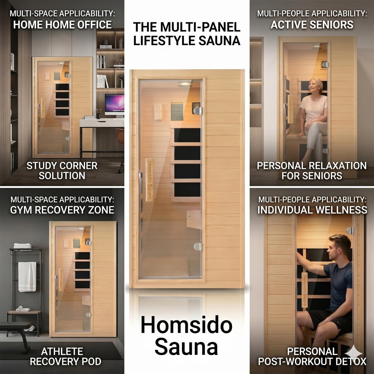 Far Infrared 1 Person Hemlock Wood Sauna ， MINI Indoor Sauna with 110V 5 Heating Panels Bluetooth 6mm Tempered Glass Compact Indoor Home Spa Personal Sauna,Home Gym Workout Gift（57.9 * 27 * 32In）