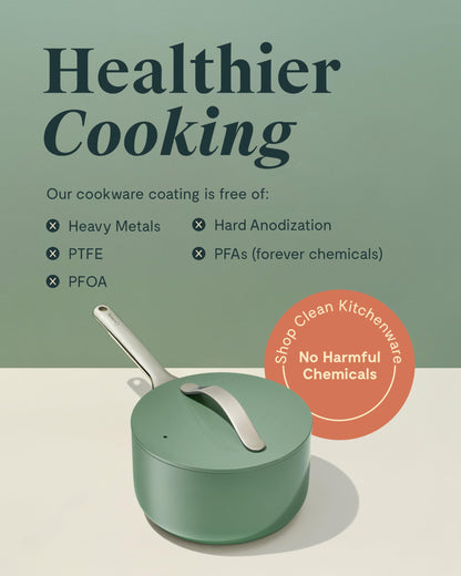 Caraway Nonstick Ceramic Sauce Pan with Lid (1.75 qt) - Non Toxic, PTFE & PFOA Free - Oven Safe & Compatible with All Stovetops (Gas, Electric & Induction) - Perracotta