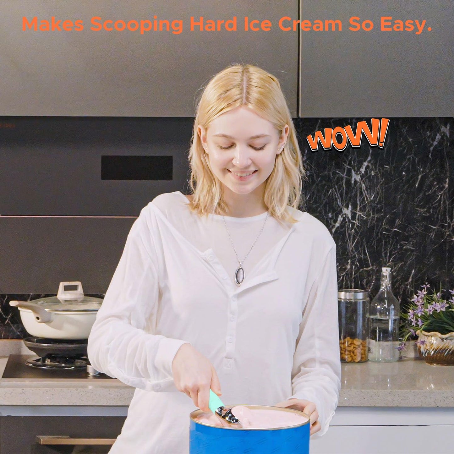 LT LAUDTEC Heated Ice Cream Scoop, Rechargeable Electric Warming Scooper, LED Display, Heats to 158F, IP67 Waterproof, Easy for Seniors & Kids (Blue)