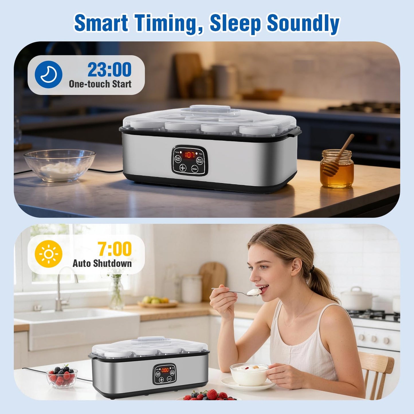 HOPERAN Yogurt Maker with Adjustable Time and Temp Control, Yogurt Maker Machine with Automatic Shut-Off & Constant Temper for Homemade Probiotic, Greek Yogurt, BPA-Free (Black Grey, 48 oz/8 Jars)