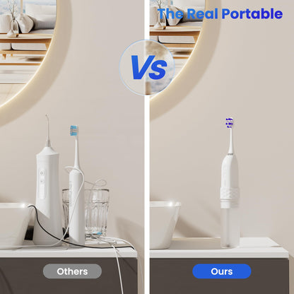 Portable Water flosser with Electric Toothbrush, 2 in 1 Teeth Cleaning Kit, Electric Toothbrush and flosser Combo, Water Flosser for Travel and Home (Black)