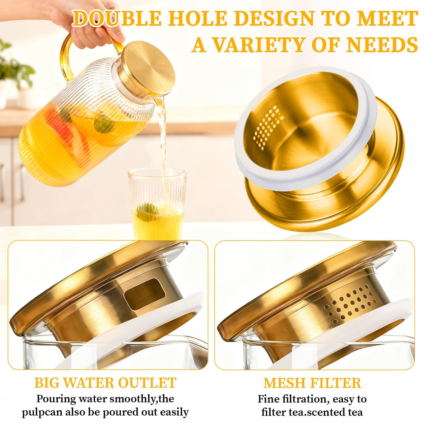 2 Pack Glass Pitcher with Lid, 68 oz/2 Liter Vertical Stripe Round Pitcher with Handle, Heat Resistant, Suitable for Refrigerator Storage, Iced Tea, Coffee, Lemonade, Juice, and Beverage Container