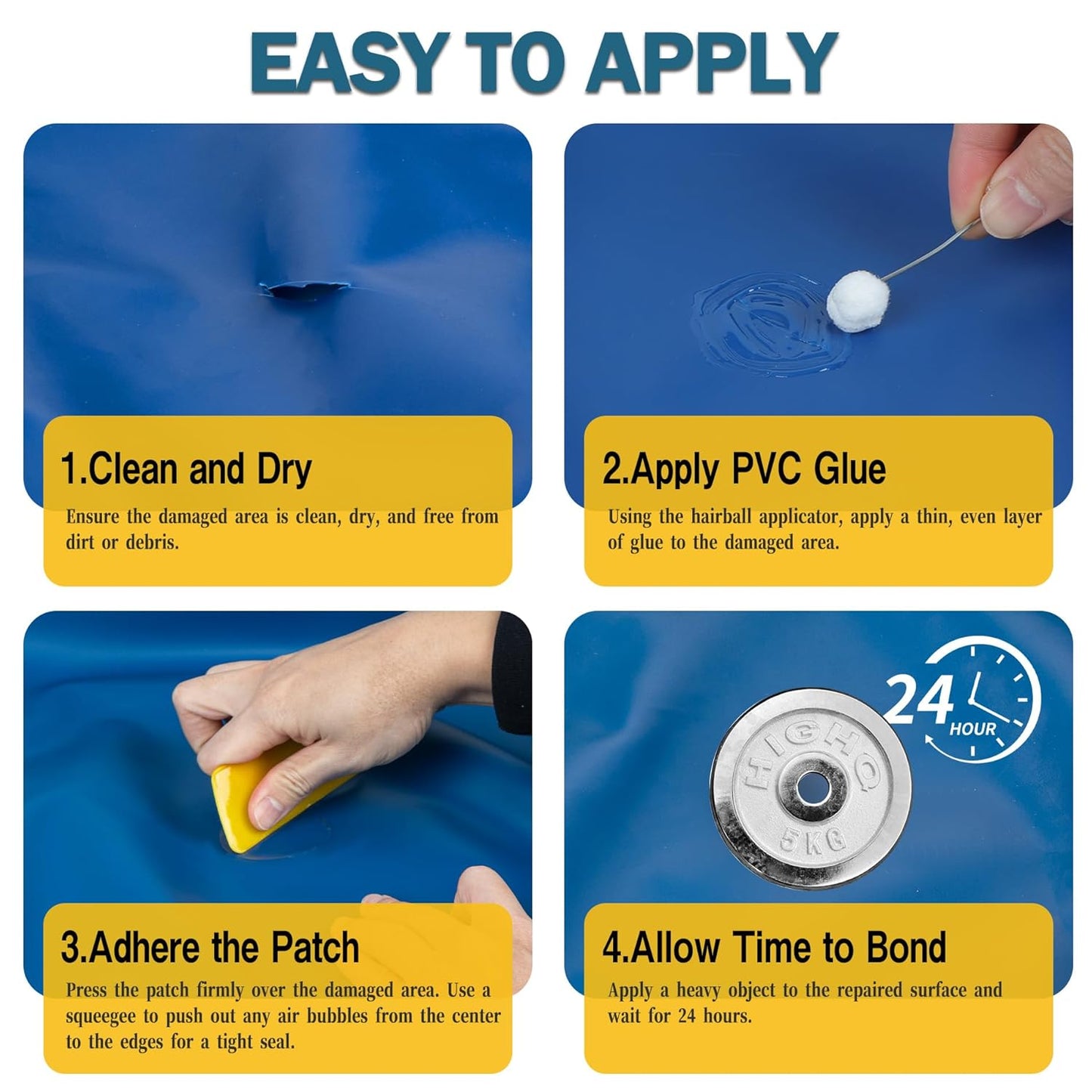 80ml Inflatable Repair Patch Kit with Glue Waterproof Vinyl & PVC Air Mattress Patch Kit for Air Beds, Pool Floats