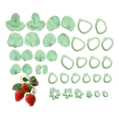 Professional Flower Fondant Mold Set, Reusable Silicone Cake Decorating Tools for Baking & Sugar Craft (Strawberry Fondant)