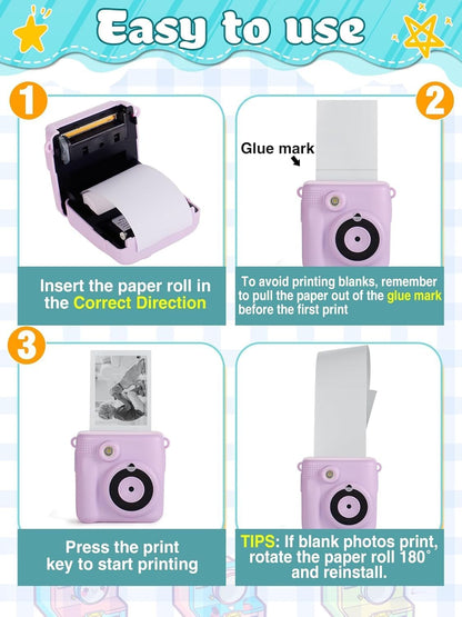 Skiennix Instant Camera Print Refill Paper - 9 Thermal Rolls for Kids' Photo Printers | Perfect Birthday Gift