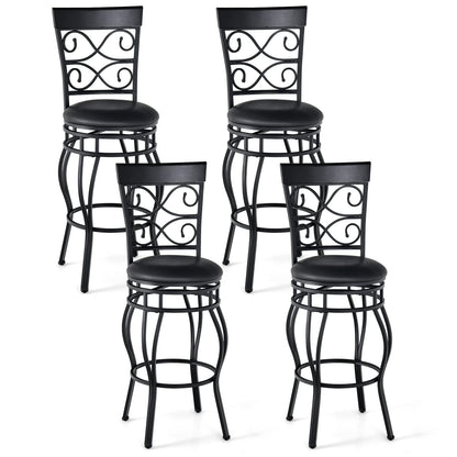 COSTWAY Bar Stools Set of 4, 360 Degree Swivel, 30" Bar Height Bar stools, with Leather Padded Seat Bistro Metal Vintage Chairs with Back for Kitchen Island, Pub (Set of 4)