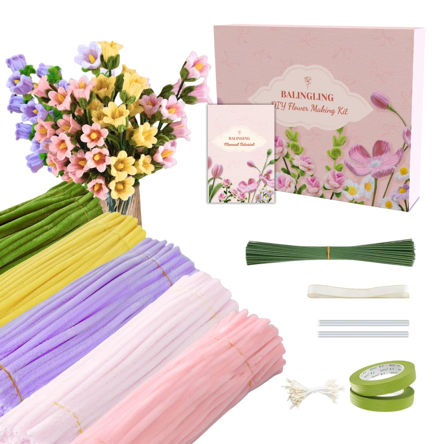 balinging 500pcs Pipe Cleaners Craft for Flowers,Chenille Stems for DIY Flower Making Kit,Pipe Cleaners Projects Creative for DIY Art and Craft,Ideal for Holiday Decoration(Bellflower)