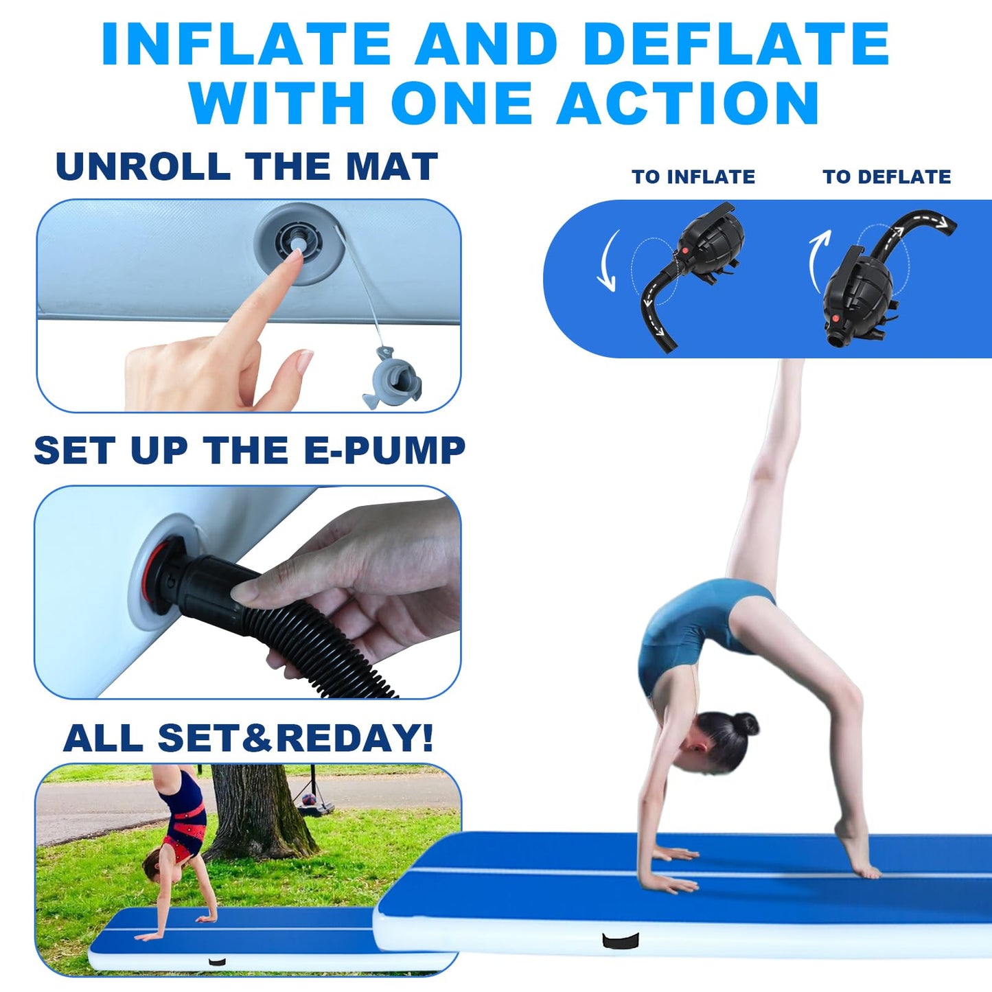 20ft/16ft Extra Large Gymnastics Training Mats Inflatable Air Gymnastics Mat 4/8 inches Thickness Inflatable Floor Mats for Home Use/Training/Cheerleading/Yoga/Water with Electric Pump (16ftL*6.6ftW*8inH(Width 6.6ft))